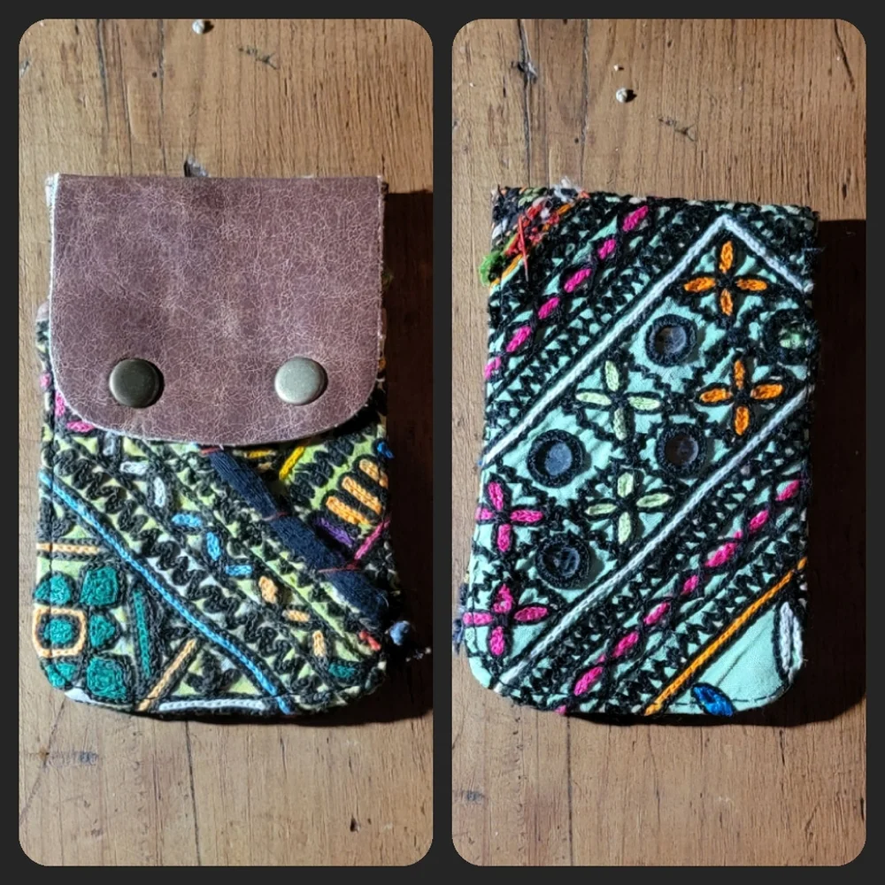 🪬🍄 Free People Boho Embroidered Repurposed vtg banjara hippie Wallet card case